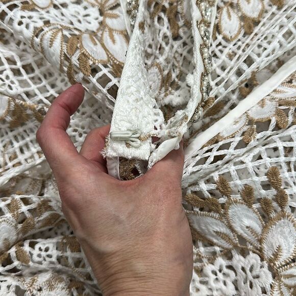 Boston Proper white tan neutral duster crochet beach swim coverup XS - Picture 8 of 8